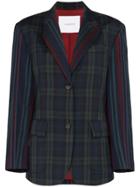 Pushbutton Check Single-breasted Wool Blazer - Green