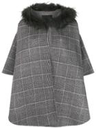 Liska Boxy Fit Checked Pattern Cape - Grey