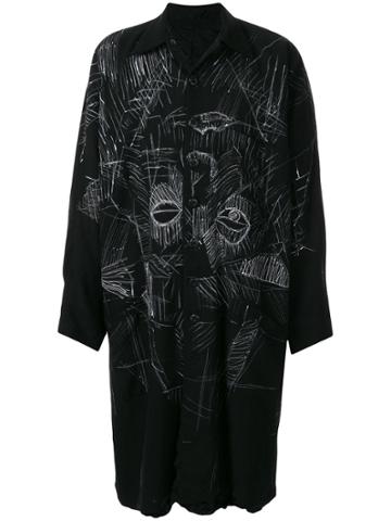 Yohji Yamamoto Reversible Abstract Print Coat - Black