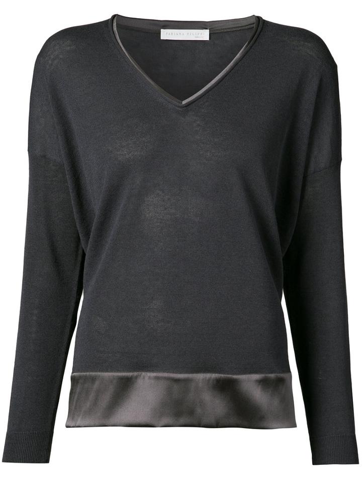 Fabiana Filippi - Contrast Band Top - Women - Cotton/linen/flax/polyamide - 42, Grey, Cotton/linen/flax/polyamide