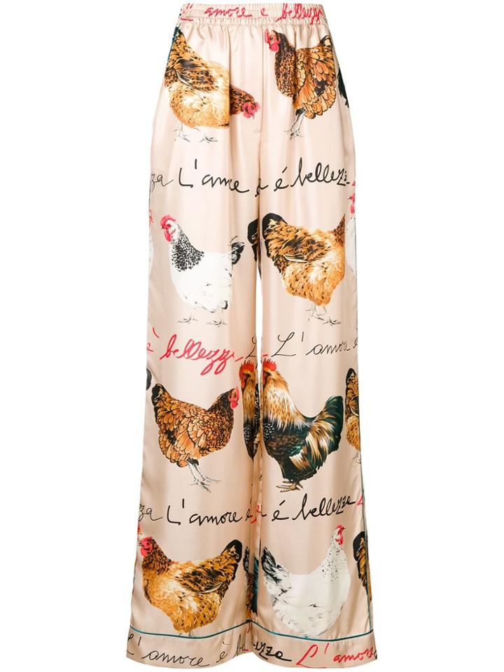 Dolce & Gabbana Chicken Print Palazzo Pants - Nude & Neutrals