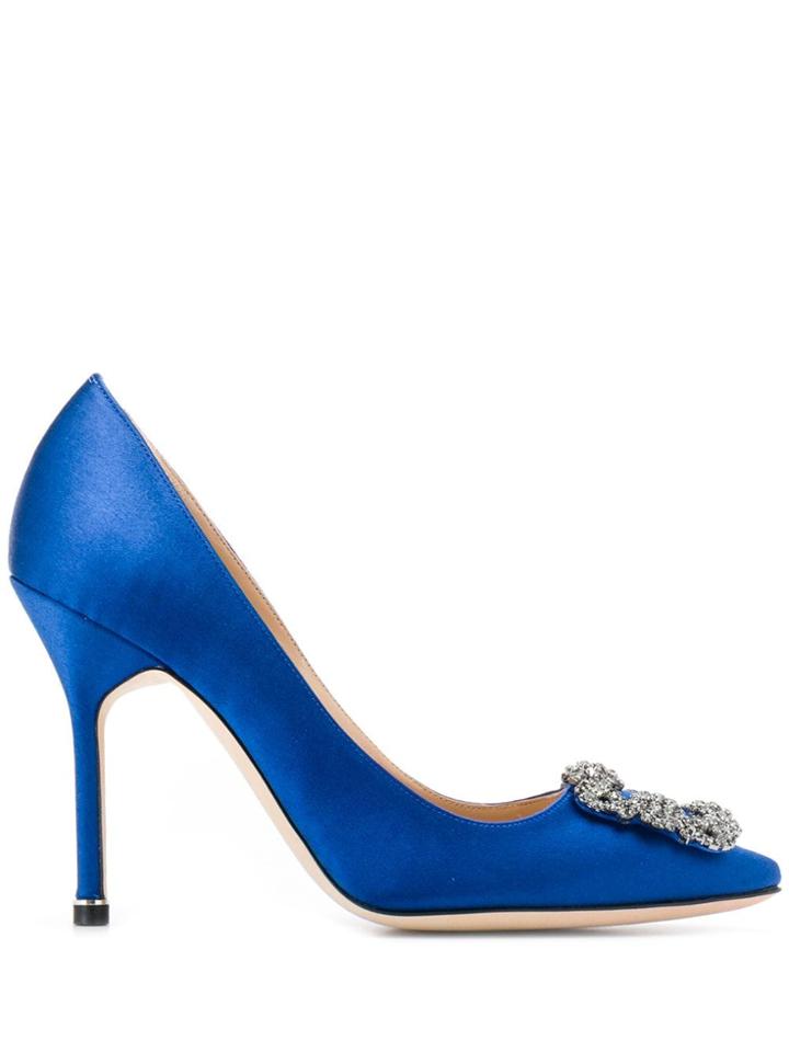 Manolo Blahnik Floral Crystal Embellished Pumps - Blue