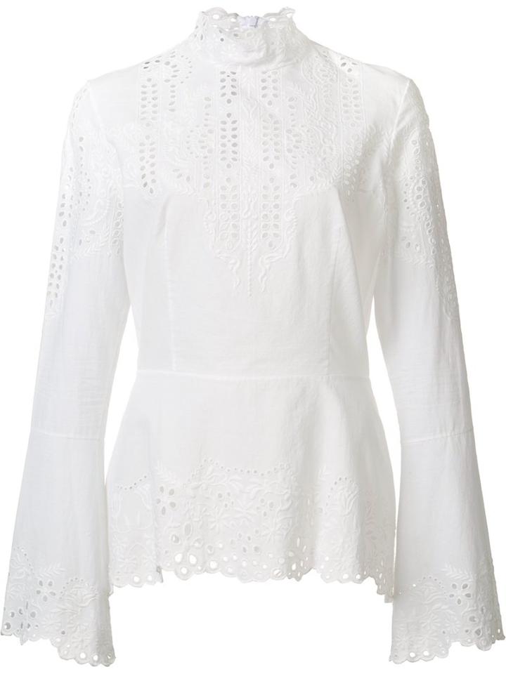 Yigal Azrouel Embroidered Eyelet Blouse, Women's, Size: 10, White, Cotton
