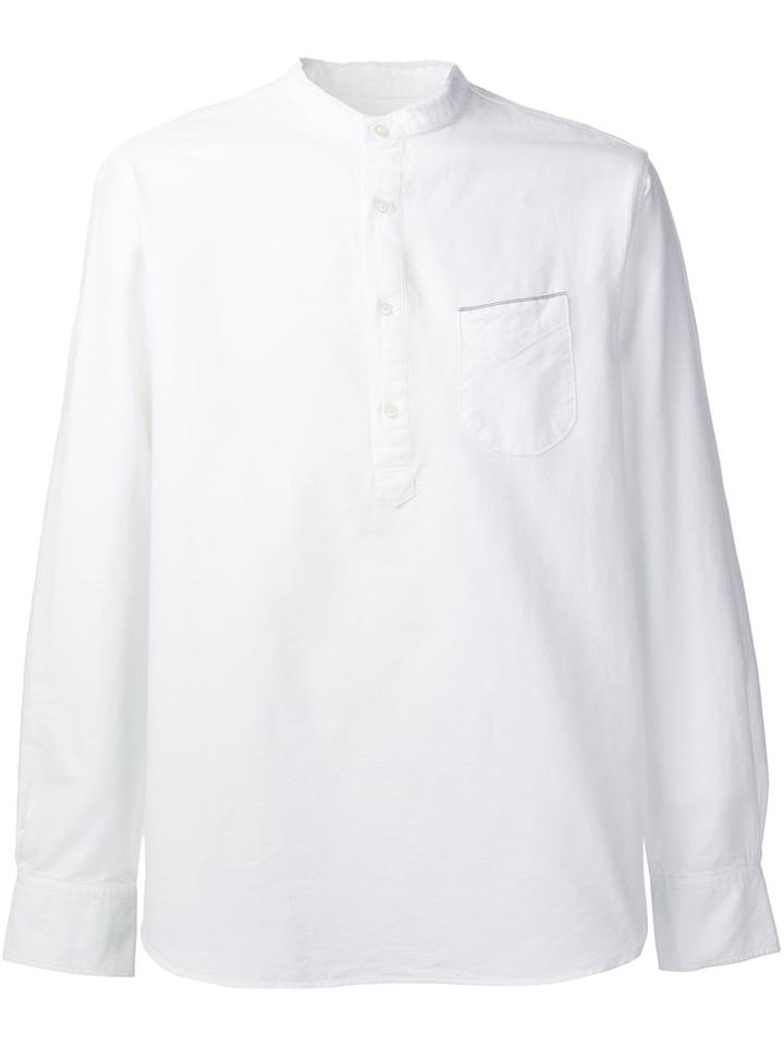 Officine Generale Band Collar Shirt, Men's, Size: Small, White, Cotton