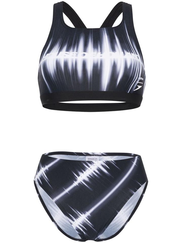 House Of Holland Logo Print Two-tone Bikini - Black