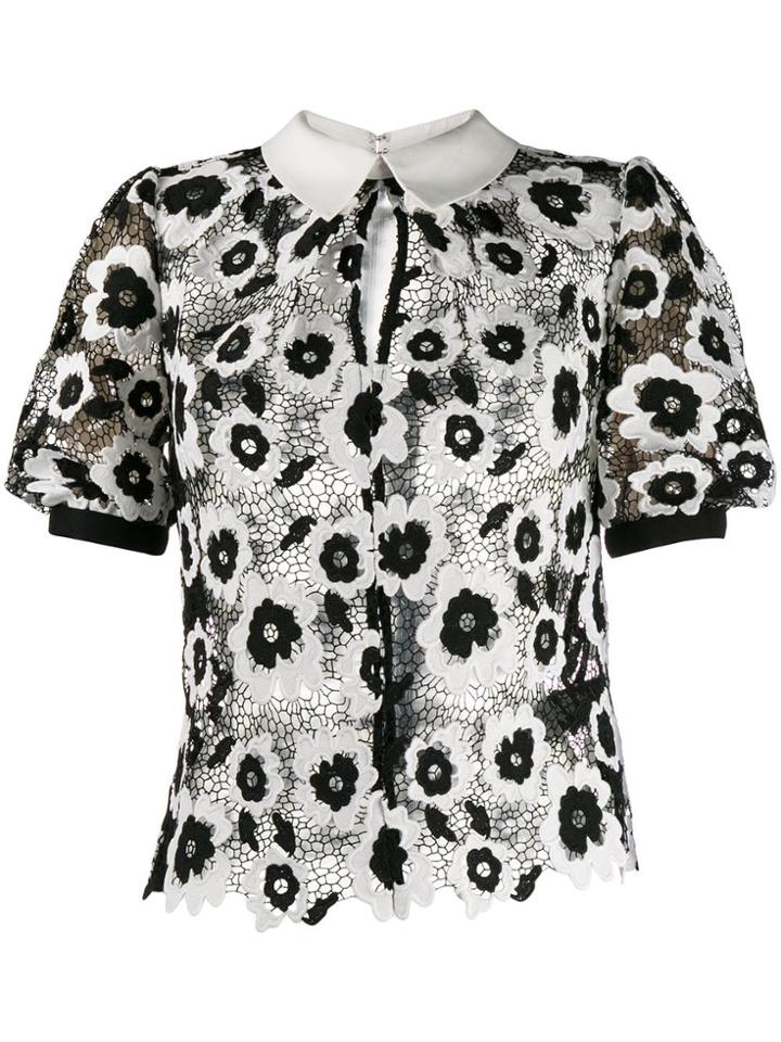 Self-portrait Lace Embroidered Top - Black