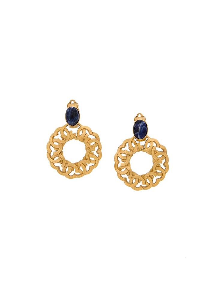 Chanel Vintage Cc Logo Stone Earrings - Metallic
