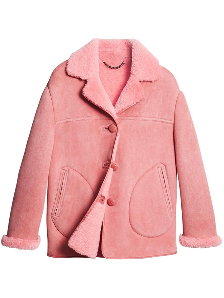 Burberry Shearling Oversized Jacket - Pink & Purple