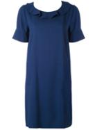 Twin-set - Ruffled Neck Shift Dress - Women - Acrylic/viscose/elastolefin - 44, Blue, Acrylic/viscose/elastolefin