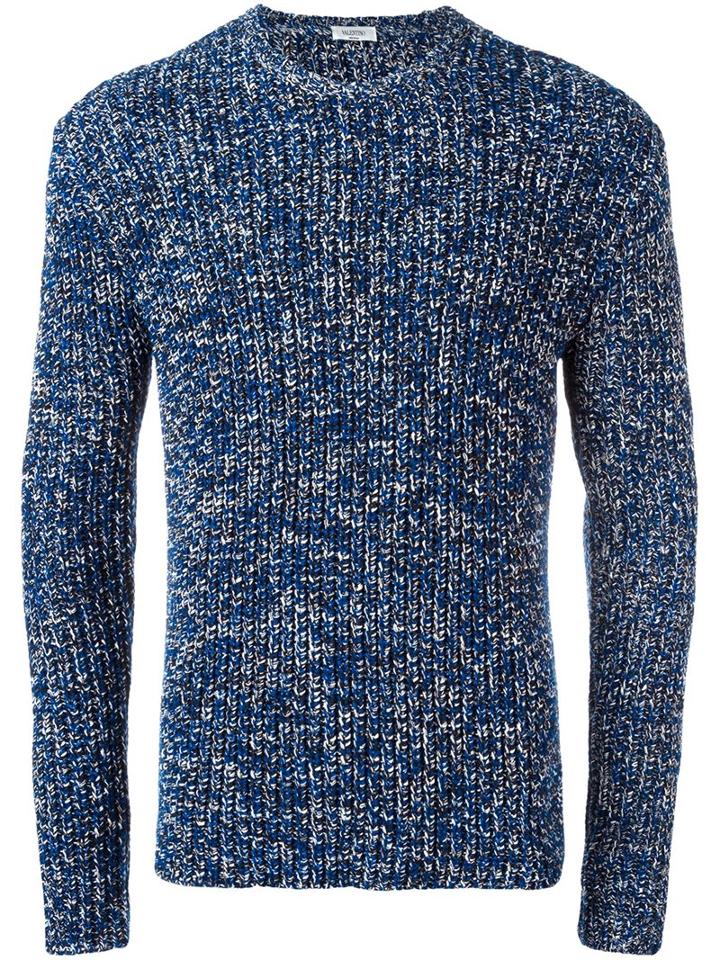 Valentino Crew Neck Jumper, Men's, Size: Large, Blue, Cotton/wool