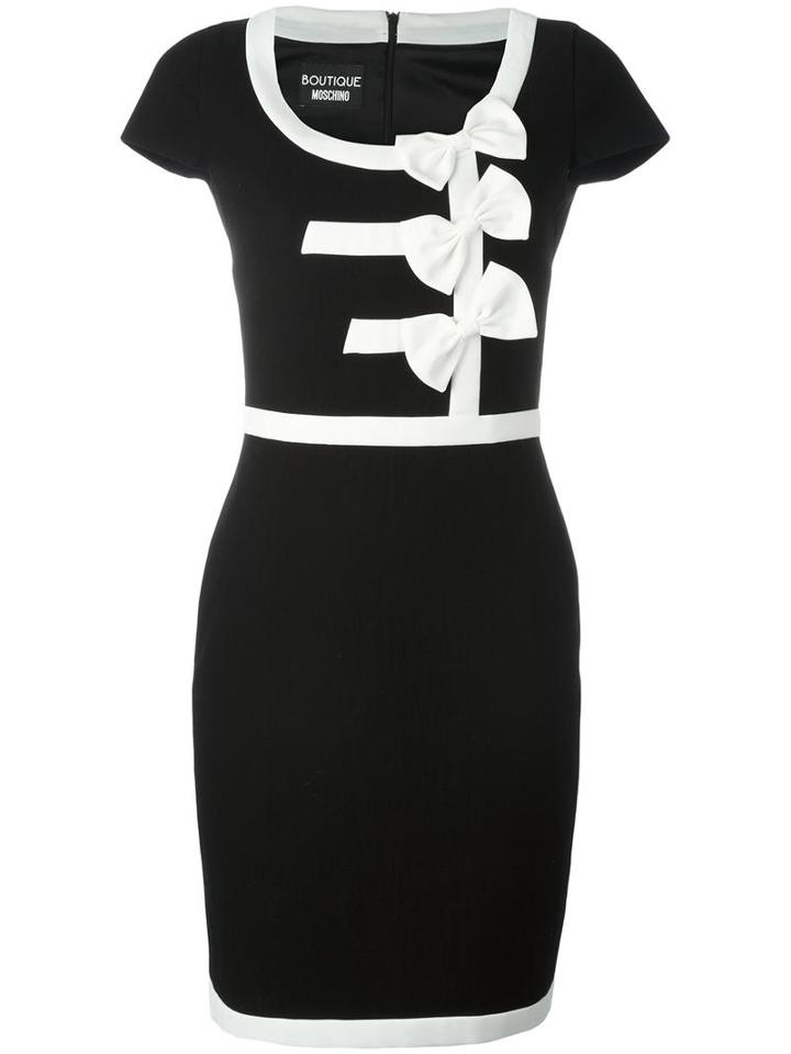 Boutique Moschino Bow Detail Fitted Dress, Women's, Size: 42, Black, Cotton/other Fibers/acetate/polyester