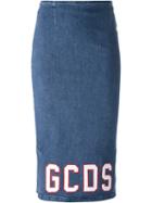 Gcds Embroidered Logo Denim Skirt