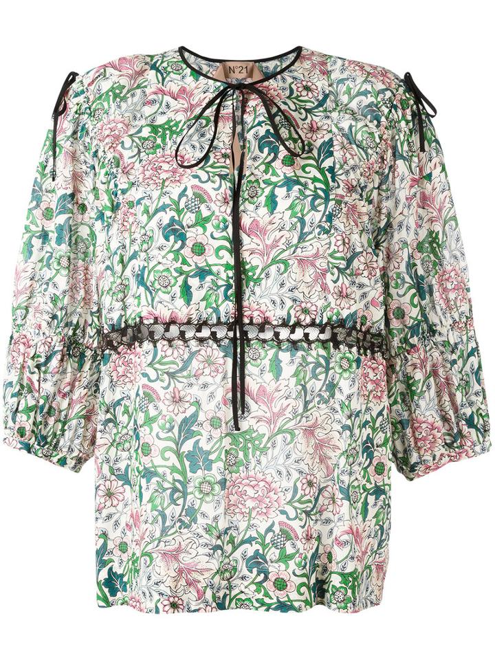 No21 Floral Peasant Blouse, Women's, Size: 42, White, Cotton