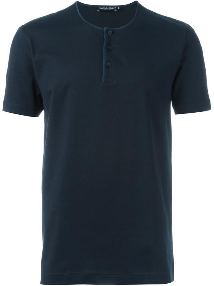 Dolce & Gabbana Henley T-shirt, Men's, Size: 46, Blue, Cotton