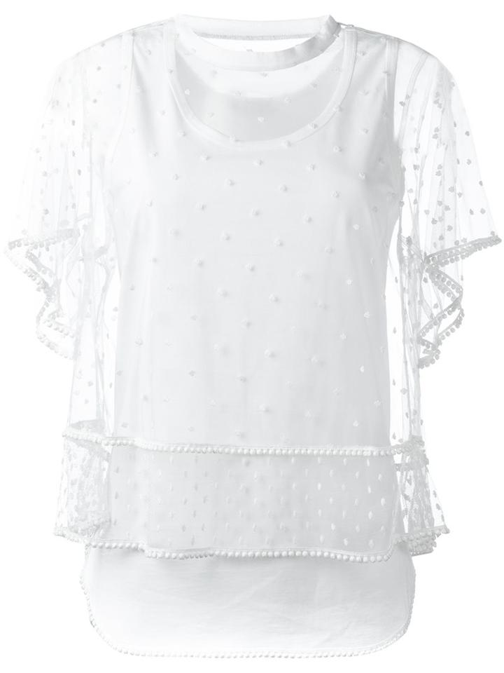 Chloé Embroidered Polka Dot Tulle Top, Women's, Size: 38, White, Cotton/polyamide/polyester