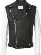 Pierre Balmain Contrast Sleeve Biker Jacket, Men's, Size: 50, Black, Cotton/leather/polyester/spandex/elastane