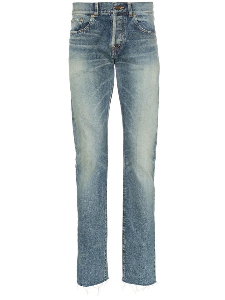 Saint Laurent Bandana Raw-edge Jeans - Blue