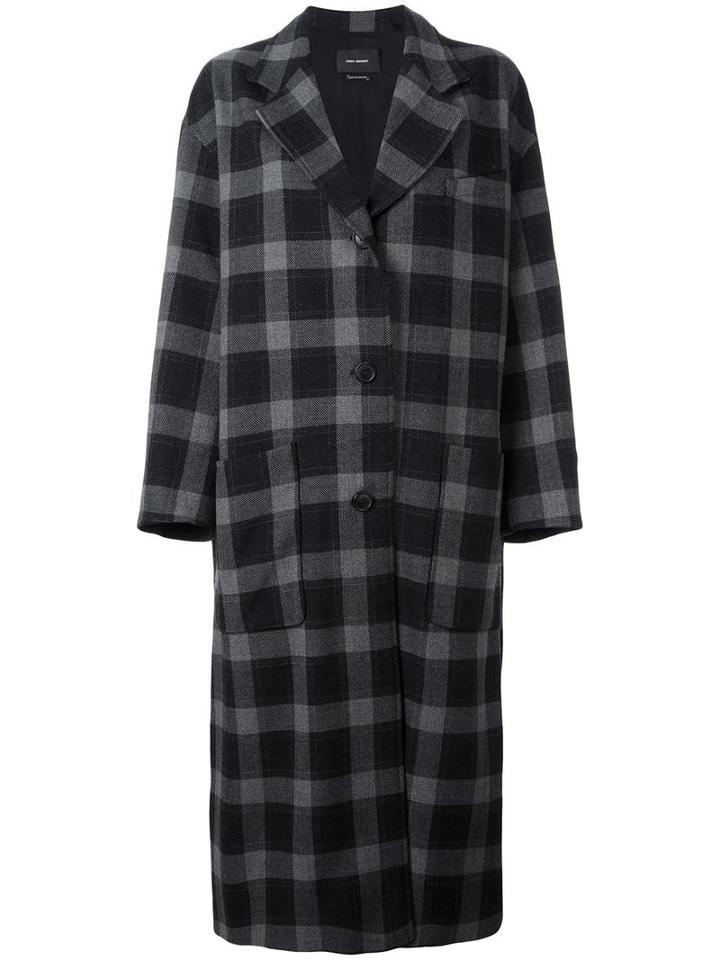 Isabel Marant Check Design Coat, Size: 38, Grey, Virgin Wool/cupro/viscose