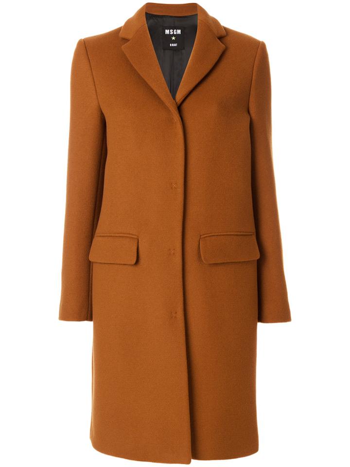 Msgm Classic Buttoned Coat - Brown