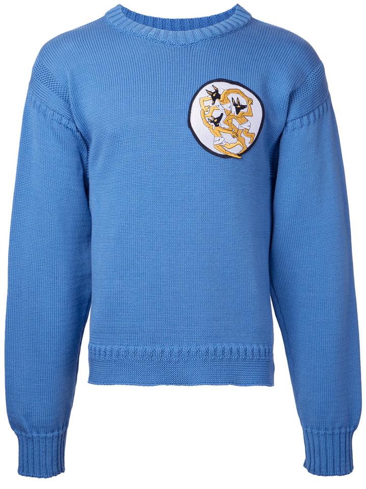 J.w.anderson Embroidered Patch Sweater, Men's, Size: Large, Blue, Cotton