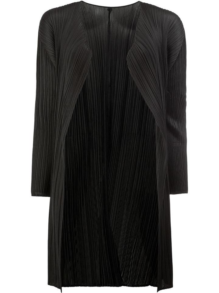 Pleats Please By Issey Miyake Pleated Open Midi Coat, Women's, Size: 4, Black, Polyester