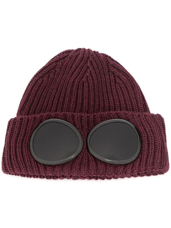 Cp Company Goggle Ribbed Beanie - Red