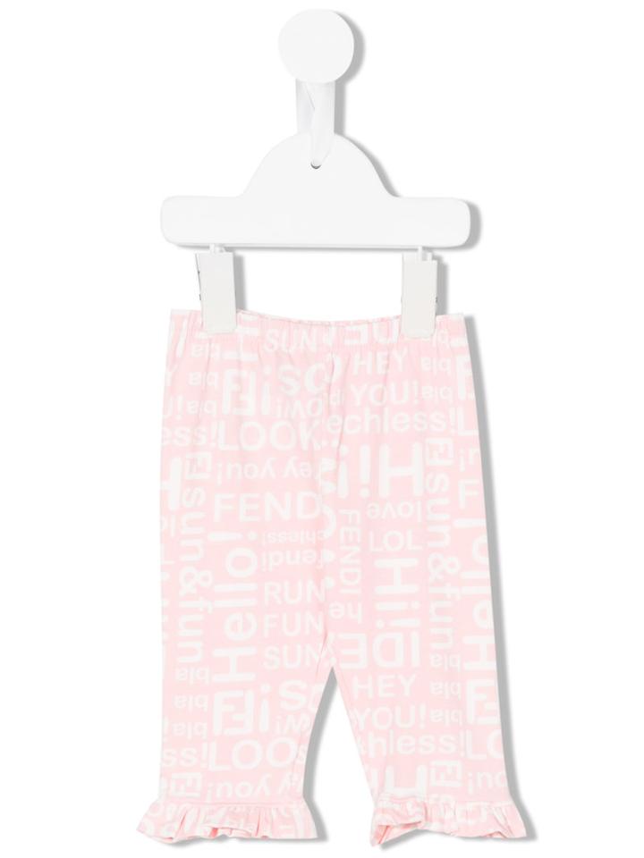 Fendi Kids - Slogan Print Trousers - Kids - Cotton/spandex/elastane - 9 Mth, Pink/purple