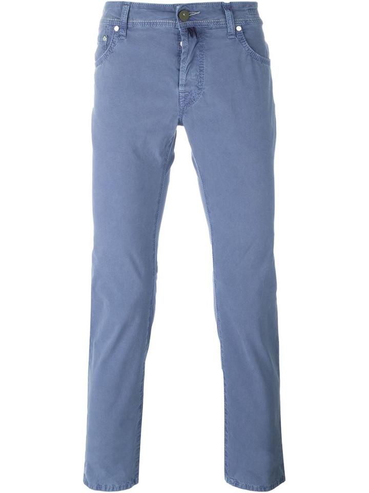Jacob Cohen Stretch Fabric Straight Leg Chinos, Men's, Size: 31, Blue, Cotton/spandex/elastane