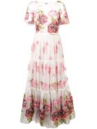 Marchesa Notte Floral Print Long Dress - White