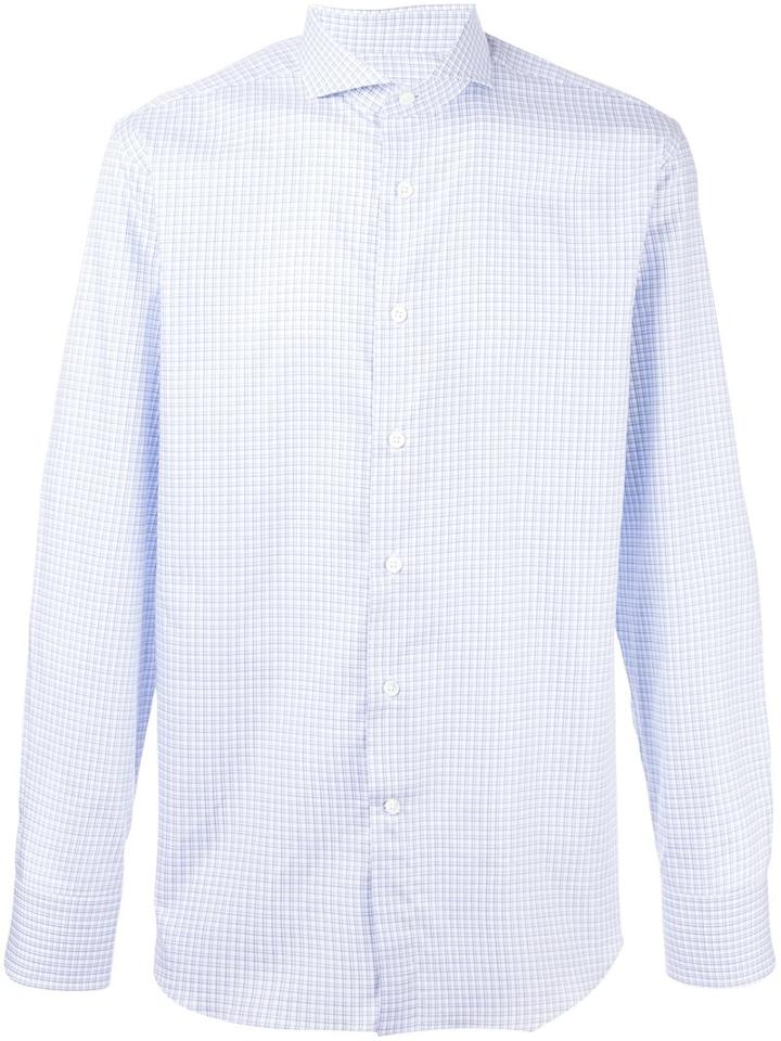 Canali Checked Shirt, Men's, Size: 42, Blue, Cotton
