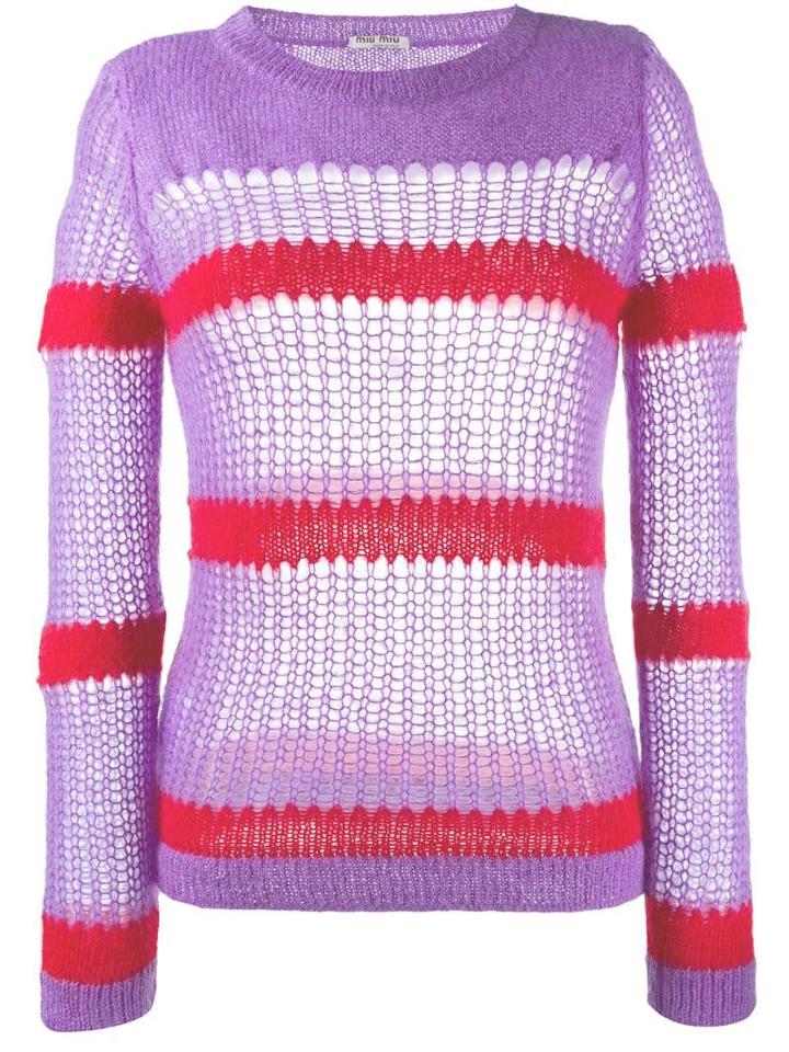 Miu Miu Open Stitch Striped Jumper - Purple