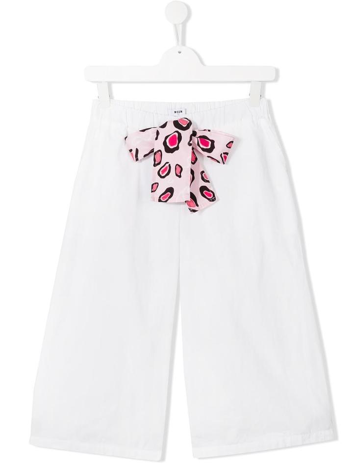 Msgm Kids Leopard Print Tie Fastening Trousers, Girl's, Size: 14 Yrs, White