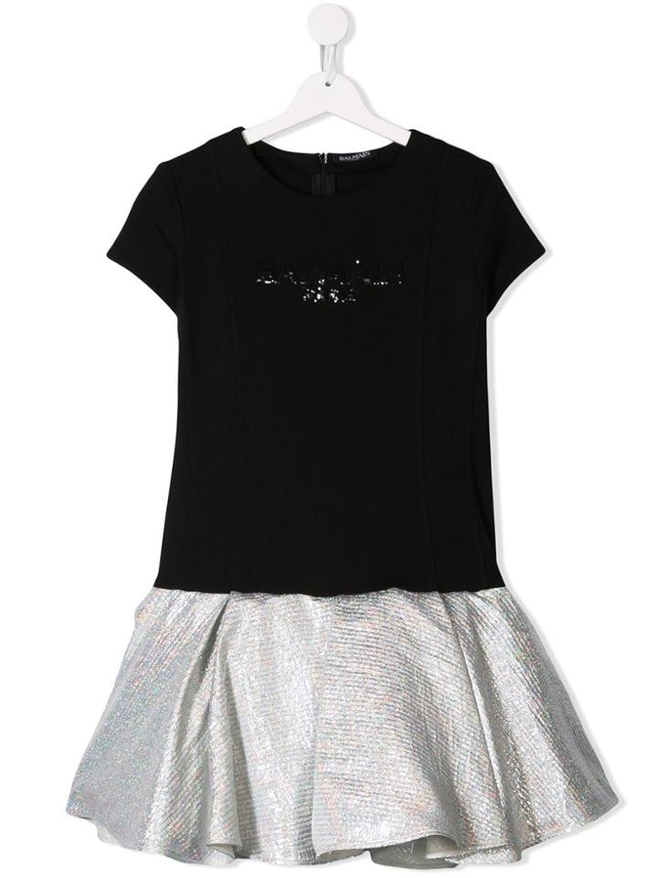 Balmain Kids Ruffled Logo Dress - Black