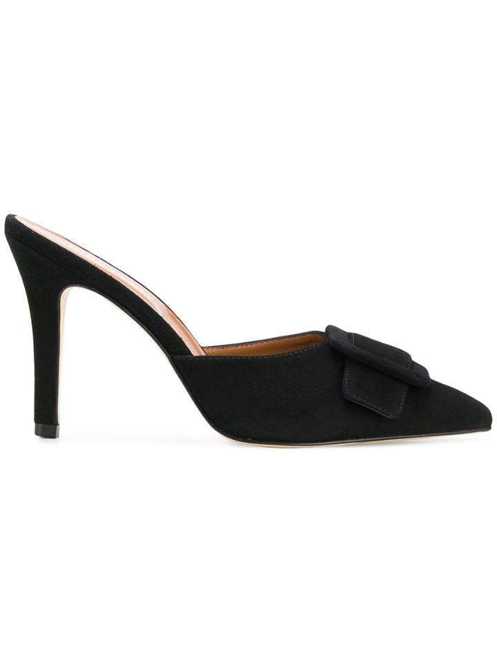 Paris Texas Buckle Front Mules - Black