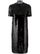 Versus Logo Neck Sequined Dress - Black