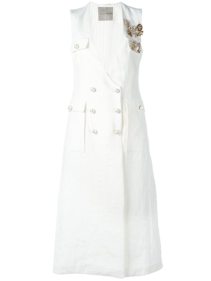 Ermanno Scervino - Sleeveless Double-breasted Coat - Women - Silk/linen/flax/acetate - 44, Women's, Nude/neutrals, Silk/linen/flax/acetate