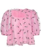 Ganni Cut-out Floral Tulle Blouse - Pink