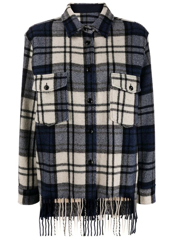 Woolrich Check Print Fringe Shirt - Blue