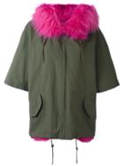 Furs66 Fur-trimmed Mini Parka Coat, Women's, Size: 44, Green, Cotton/rabbit Fur/racoon Fur