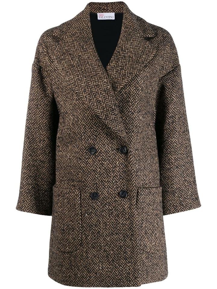 Red Valentino Double-breasted Herringbone Coat - Brown