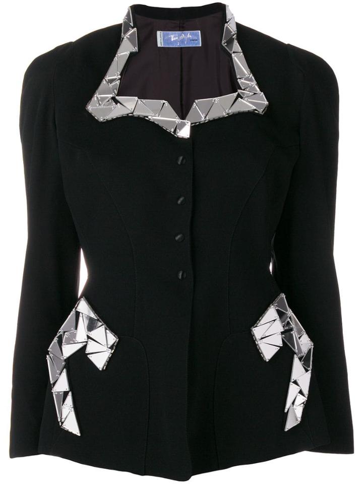 Thierry Mugler Vintage Mirrored Appliqués Fitted Jacket - Black