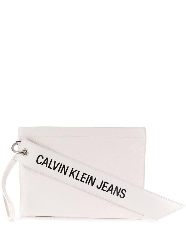 Calvin Klein Jeans Zipped Clutch Bag - White