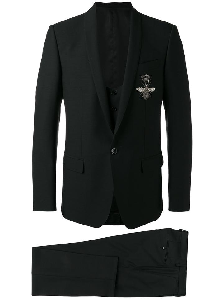 Dolce & Gabbana Crowned Bee Suit, Men's, Size: 50, Black, Virgin Wool/viscose/acetate/cupro