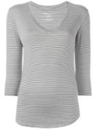 Majestic Filatures - Striped V-neck T-shirt - Women - Silk/elastodiene - 4, Black, Silk/elastodiene