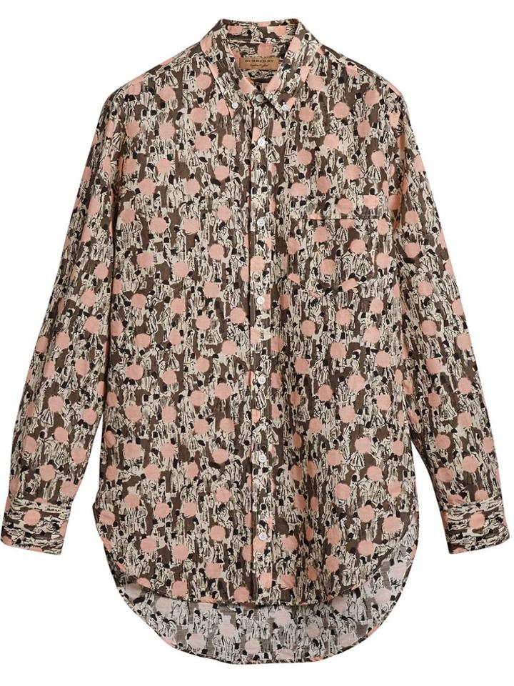 Burberry Figurative Print Linen Cotton Shirt - Grey
