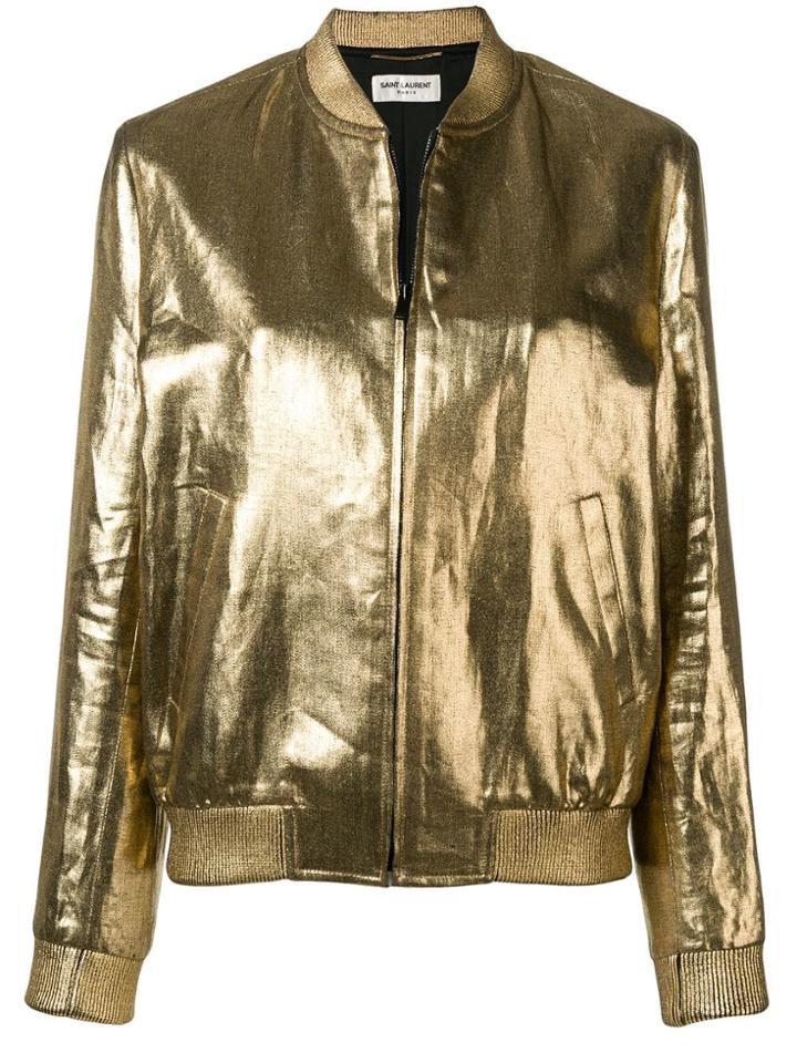 Saint Laurent Metallic Bomber Jacket - Gold