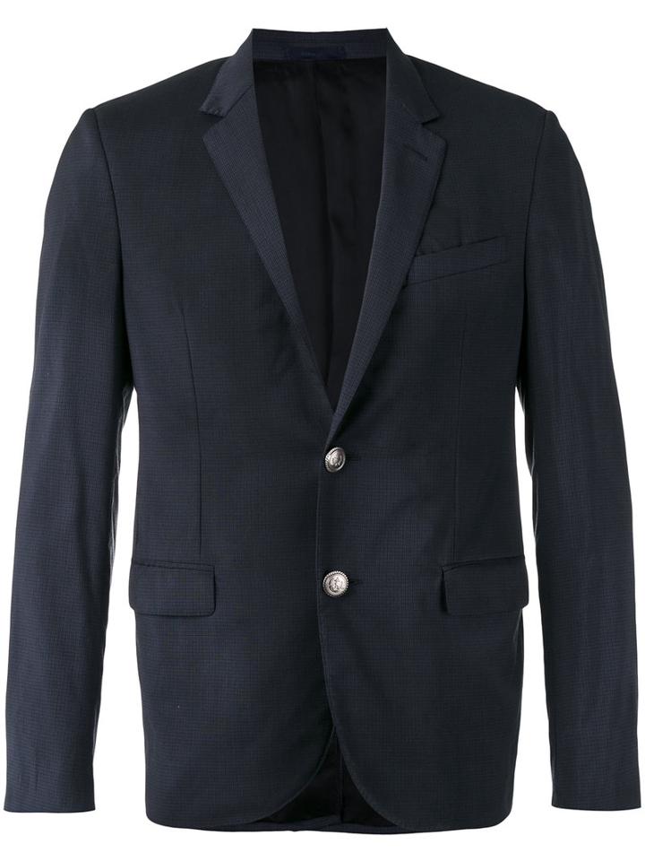 Lanvin Embellished Button Checked Blazer, Men's, Size: 48, Blue, Cupro/wool