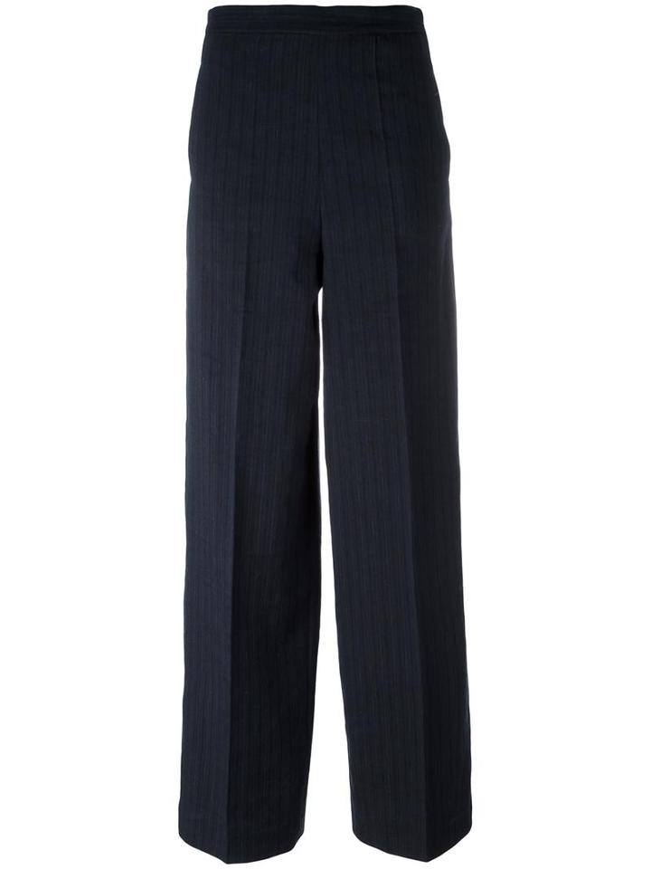 Ports 1961 Pleated Straight Trousers, Women's, Size: 40, Blue, Cotton/linen/flax/polyamide