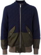 Sacai Panelled Bomber Jacket, Men's, Size: 2, Blue, Cotton/polyester/cupro/wool