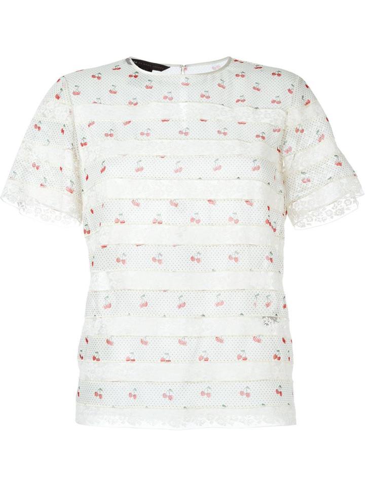 Marc By Marc Jacobs Lace Insert T-shirt Blouse, Women's, Size: 2, Nude/neutrals, Cotton/polyamide/silk